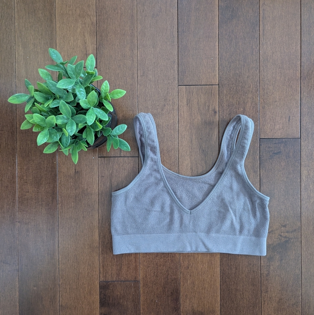 4/$25 MAUVE BROWN RIBBED BRALETTE TOP